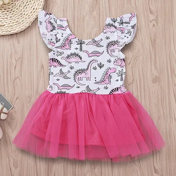 

dinosaur lace dresses sleeveless baby girls one-pieces mini tutu dress summer little female children's clothing