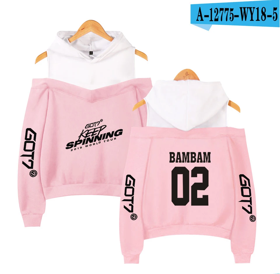 2D GOT7 WORLD TOUR K-pops Печать Женская Летняя мода с капюшоном с открытыми плечами толстовки Толстовка женская одежда плюс - Цвет: pink