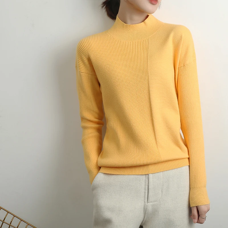 Yellow GCAROL, зимний женский минималистичный кашемировый свитер, стандартный воротник, 30% шерсть, жаккард, в полоску, сплайсированные, Джерси размера плюс, 2XL, джемпер - Цвет: Yellow
