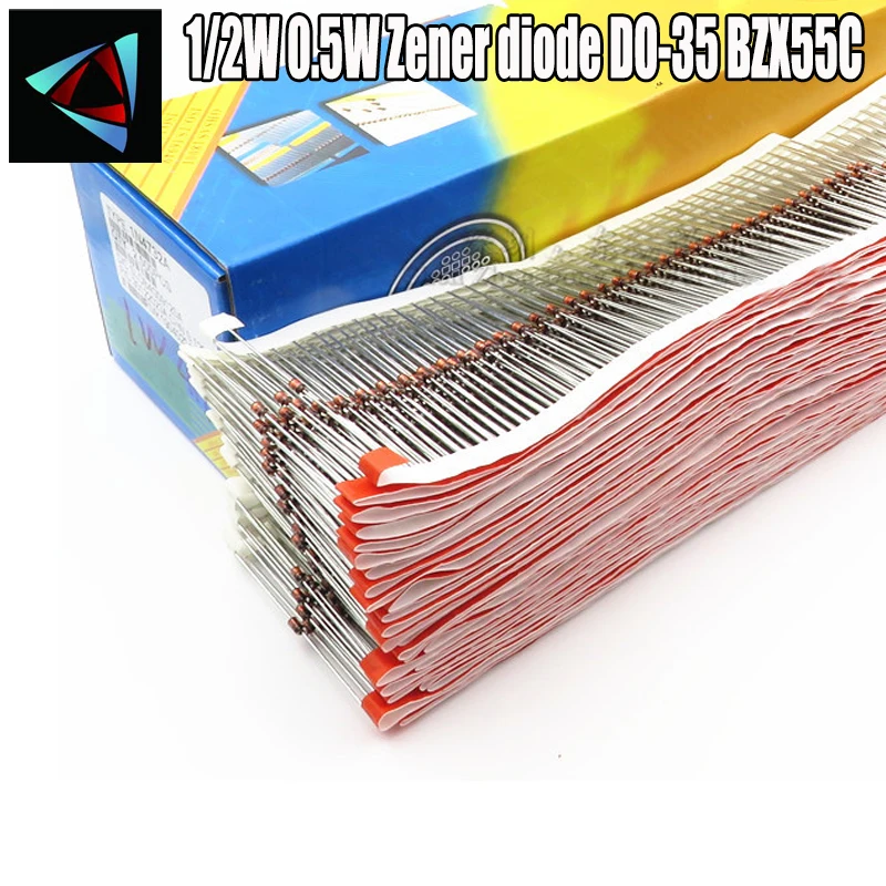 

50pcs 1/2W 0.5W Zener diode DO-35 BZX55C2V2 2V 2.2/2.4/2.7/3/3.3/3.6/3.9/4.3/4.7/5.1/5.6/6.2/6.8/7.5/8.2/9.1/V 10V 11V 12V 13V 1