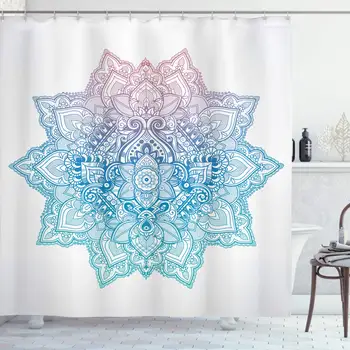 

Lotus Shower Curtain Bohemian Tattoo Style Pastel Toned Mandala Abstract Lotus Flower Design Polyester Fabric Bathroom Decor Set