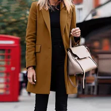 

Women's Woolen Coat Winter Solid Color Mid-length Jackets Turndown Collar Slim Minimalist Overcoat Office Lady Coat Elegant Fall