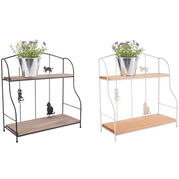 

Cute Design Double Tier Iron Shelf Kitchen Tools Holder Living Room Bedroom Small Sundries Storage Holder Racks Home Organizer