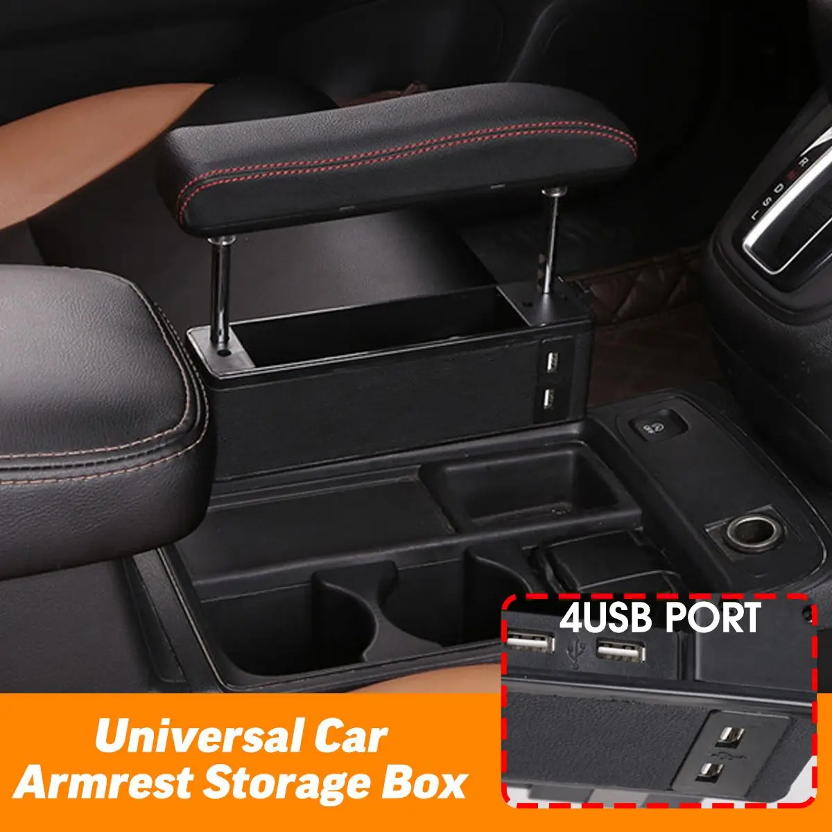

Autoleader Universal Leader Car Armrest Storage Box With 4USB Port Height Adjustable Car Armrest Pad Car Center Console Arm Rest
