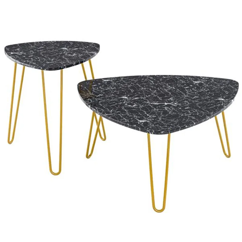 

[84 x 83 x 46]cm Marble Iron Foot Coffee Table Side Table Set of 2 Black such as your laptop magazines books remote control