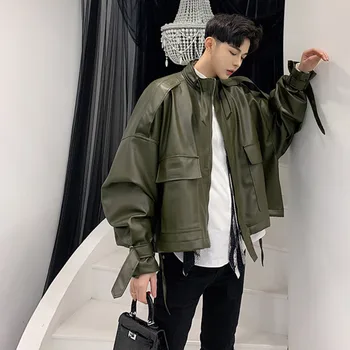 

EWQ / men's clothing Loose Bat Sleeve PU Leather Clothing Oversize short style Coat for women and men 2019 autumn winter 9Y0002