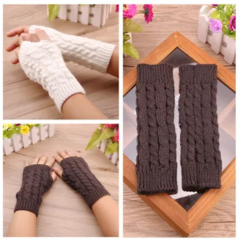 

Hot Sale Solid Color Autumn Winter Warm Knitted Fingerless Gloves Long Stretchy Hand Warmer Crochet Knitting Faux Gloves