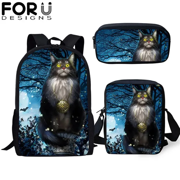 CDGX1409CEK FORUDESIGNS/3 шт./компл. Школьная Сумка подростковая Готическая колдовская кошка школьный рюкзак для девочек Детская сумка для книг рюкзак для путешествий Подарок - Цвет: CDGX1409CEK