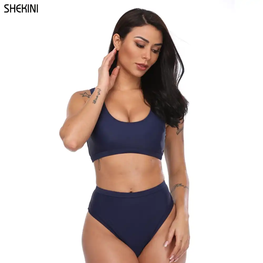 crop top bikini with high waisted bottoms