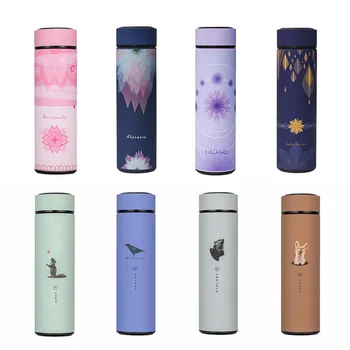 

480ml Portable Stduent Insulation Vacuum Cup Stainless Steel Travel Water Bottle Tea Filter High Capacity Flower Aninal Decor