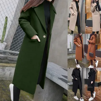 

2019 New Fashion Long wool Coat Womens Winter Clothes Lapel Wool Coat Trench casaco feminino Long Sleeve Overcoat Outwear #C10