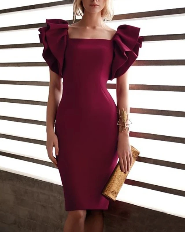 

Elegant Beautiful Back Homecoming Cocktail Party Dress Scoop Neck Short Sleeve Knee Length Burgundy Prom Gowns vestidos