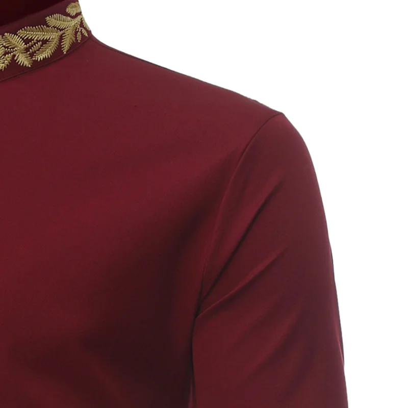 Shenrun модные мужские рубашки с длинными рукавами и воротником-стойкой, Мужское пальто с вышивкой, вечерние рубашки, винно-красного, черного, белого цвета