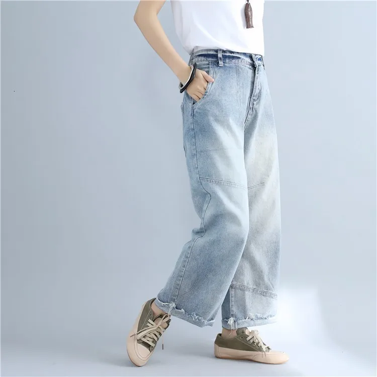 XUXI Women Spring Summer New Casual Button Fly Loose Cintage Spliced Low Full Length Women Wide Leg Pants FZ0037