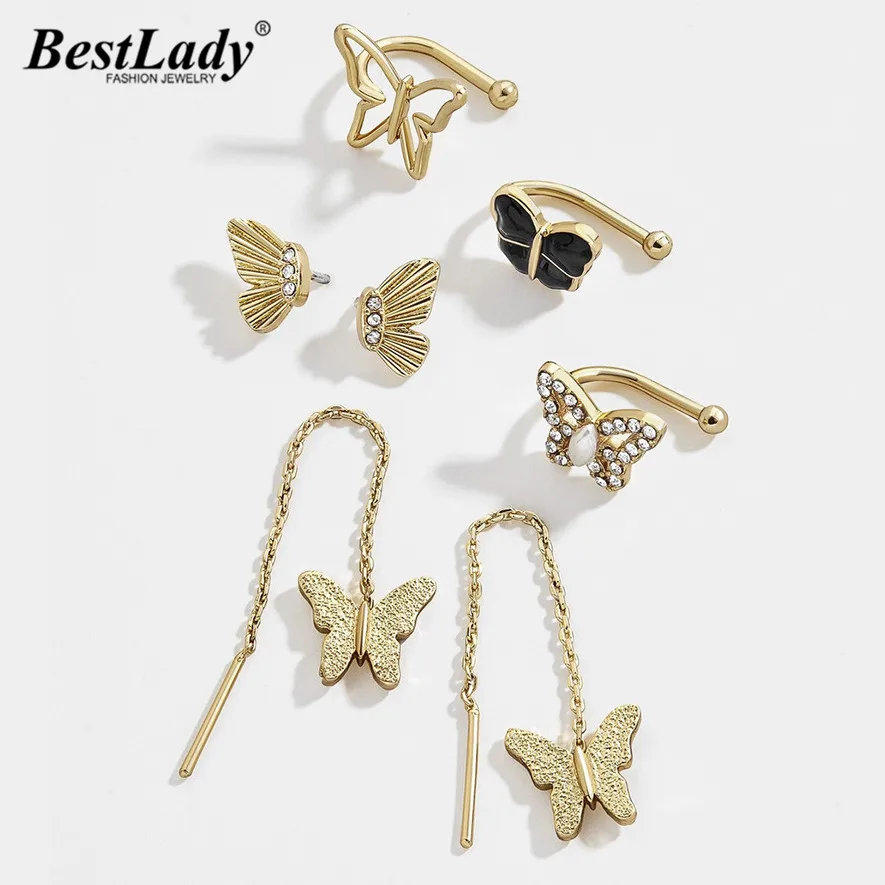 

Best lady Vintage BA Gold Butterfly Earrings for Women New Fashion Hollow Glass Eyes Heart Statement Earrings Party Holiday Gift