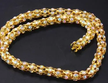 INS/Лидер продаж; Новинка; страз трубка прозрачная Стразы ab crystal цепи одежда со стразами и украшением в виде кристаллов плакировка золота/Серебряный Свадебные украшения cyrkonie - Цвет: gold AB