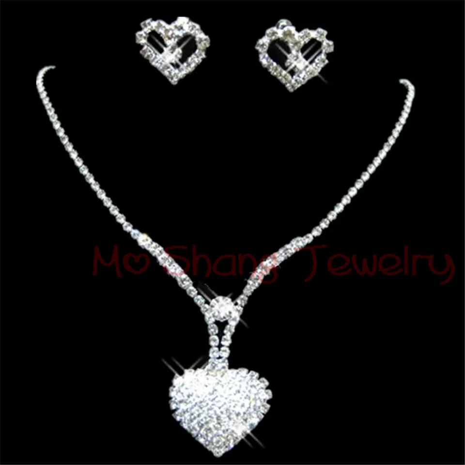 TWINKLEDE Crystal Square Pendant Necklace & Earrings Set - Rhinestone Bridal Jewelry For Women