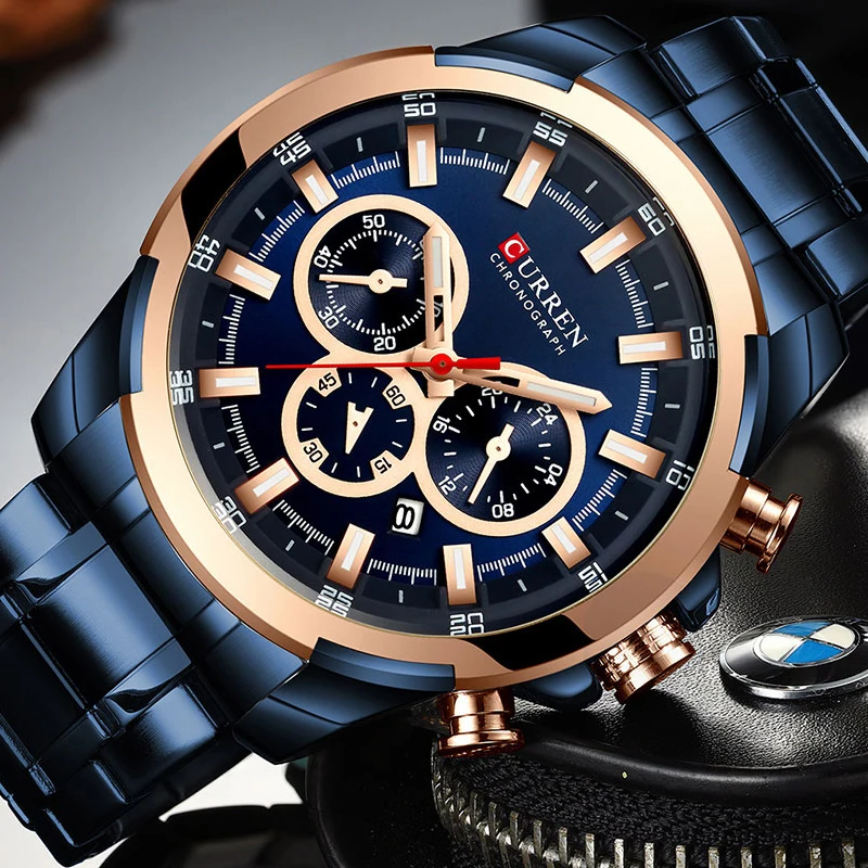 Online CURREN New Mens di Modo casual orologio Per Gli Uomini Data Da Polso Al Quarzo Della Vigilanza di Sport Cronografo In Acciaio a Maglia Studente Della Vigilanza relojes hombre