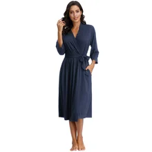 Женский халат, ночная рубашка, 3/4 рукав, для ванной, домашняя одежда для сна, ночная рубашка, с v-образным вырезом, Осень-зима, модная ночная рубашка с поясом