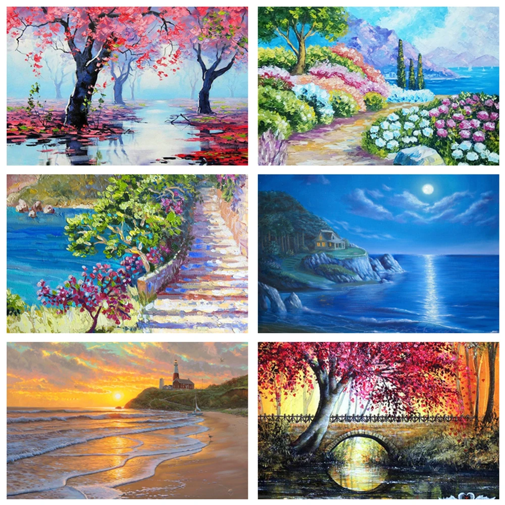 Полная круглая дрель 5D DIY Алмазная Картина Пейзаж Морская Лодка пляжная 3D вышивка