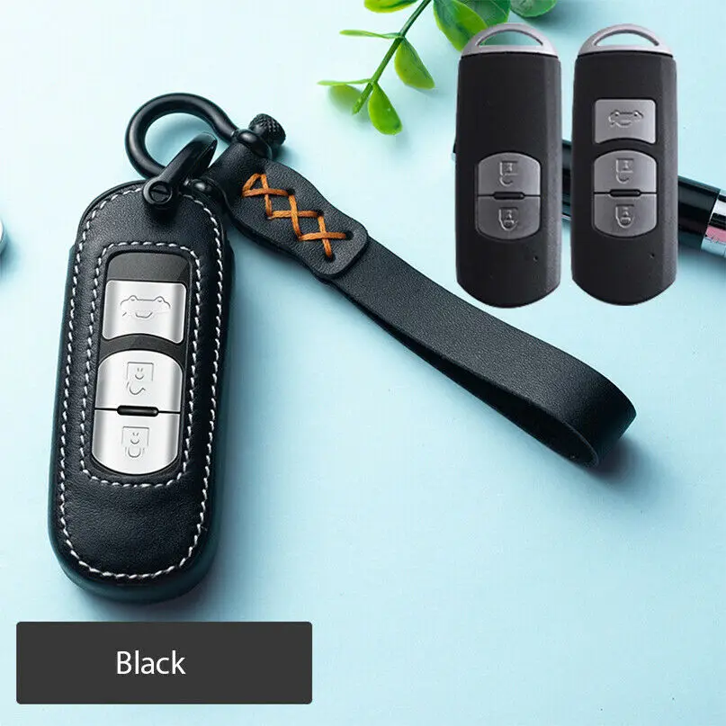 Black Стиль 2/3 BTNS из натуральной воловьей кожи с отделениями ключа автомобиля чехол КРЫШКА ДЛЯ MAZDA 2 3 5 6 CX-3/4/5/7/9 RX8 Axela ATENZA - Название цвета: Black