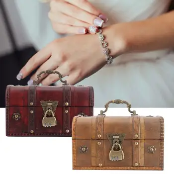 

Vintage Wooden Jewelry Necklace Earrings Rings Bracelet Storage Boxes Organizer Case with Code Lock Jewellery Container Casket