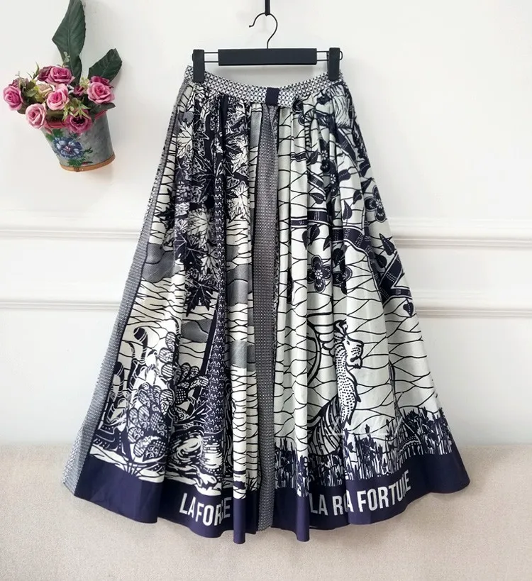 

LouLan Queen High Waist/Summer/Printing/Vintage /Maxi/Tulle/Pleated Skirts Womens Long Skirts Faldas Mujer Moda 2020