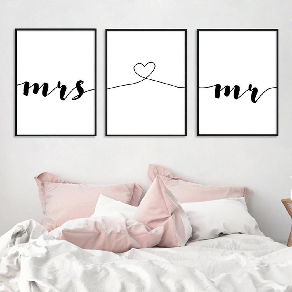 

Nordic Minimalist Letter Canvas Painting English Mrs Love Mr Posters Living Room Bedroom Bedside Wall Art Painting Pictures