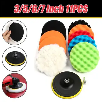 

11Pcs 3/5/6/7" Inch Buffing Sponge Polishing Pad Kit Set For Car Polisher Buffer