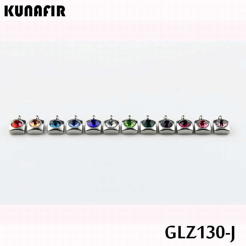 stainless steel small pendant with rhinestone lovely charms 12pcs mix color GLZ130