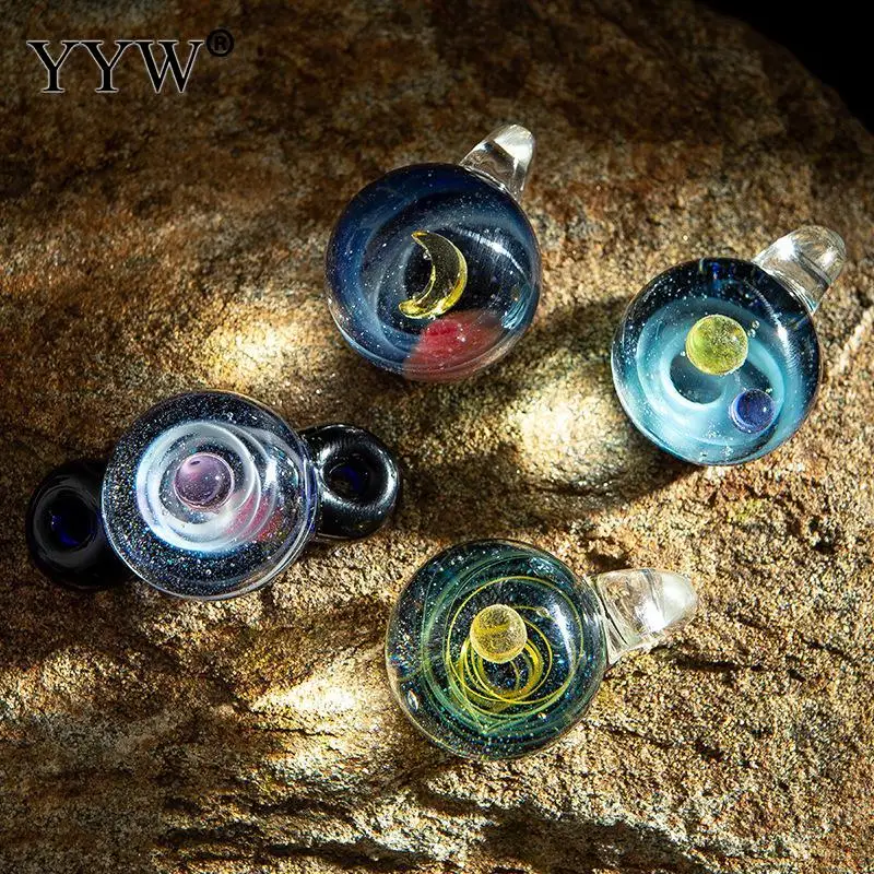 Universe Glass Bead Planets Pendant Necklace Charms Bracelet Galaxy Rope Chain Solar System Design Necklace Women Christams Gift