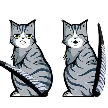 

2 Pcs Reflective Car Stickers Cartoon Funny Cat Moving Tail Stickers Dynamic Waterproof Windshield Rear Window Wiper Stickers