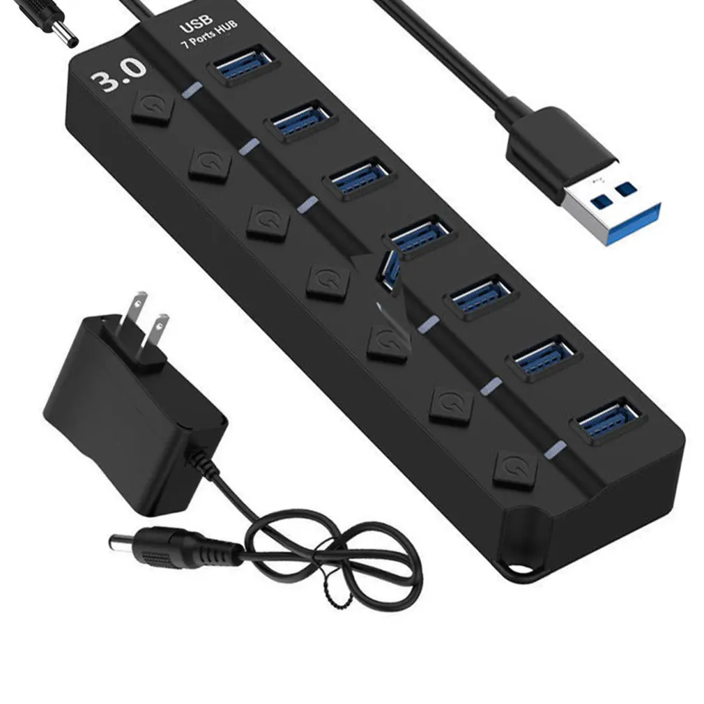 7 портов USB 3,0 концентратор 5 Гбит/с высокоскоростные Выключатели AC адаптер питания для ПК высокоскоростной концентратор адаптер питания - Цвет: US plug