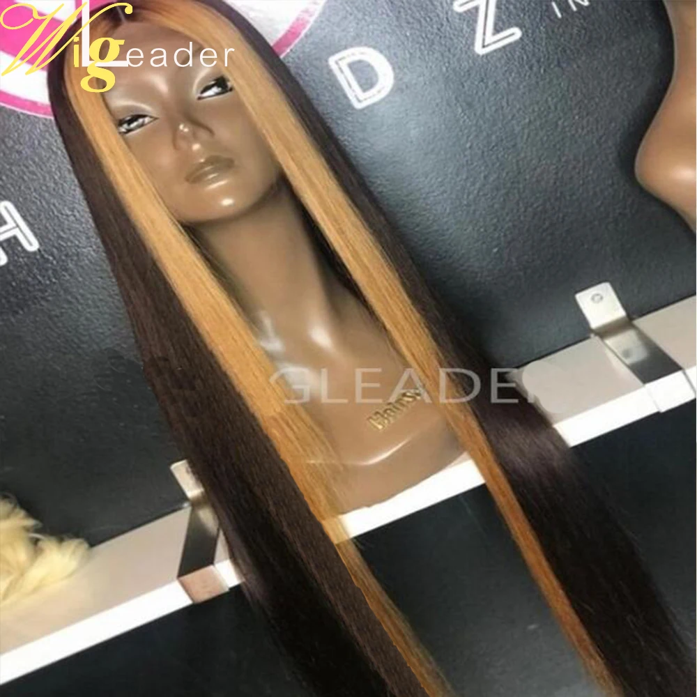 Парик Wigleader из натуральных волос с красной передней подсветкой 150% натуральные