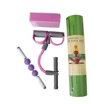 

6pcs Yoga Set TPE Yoga Mat with Position Line Non Slip Carpet Mat Yoga brick Yoga Pull Rods Massage stick yoga bag