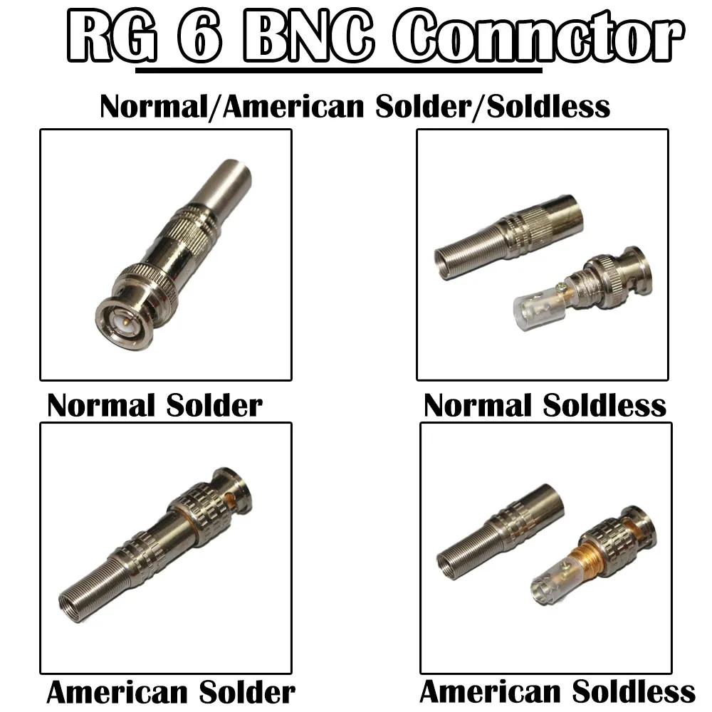 100 шт. RG 6 BNC КОННЕКТОР 75-5 штекер паяльный/паяльный CCTV камеры безопасности
