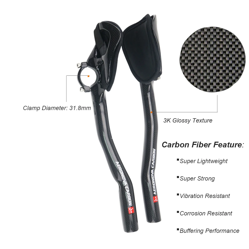 Bicycle Handlebar Carbon Fiber Rest Put Handlebar ERGOSUM Aero Carbon TT Bar Bike Handle Bars 31.8mm 3K Red Triathlon Handlebars