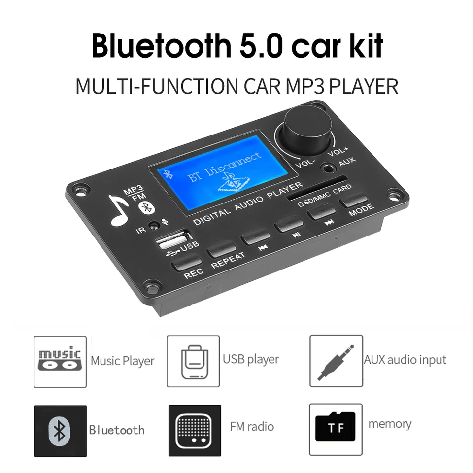 Decoder MP3 Bluetooth 5.0 Con Radio FM - Lettore USB, SD, AUX Per Altoparlanti, 7-25V