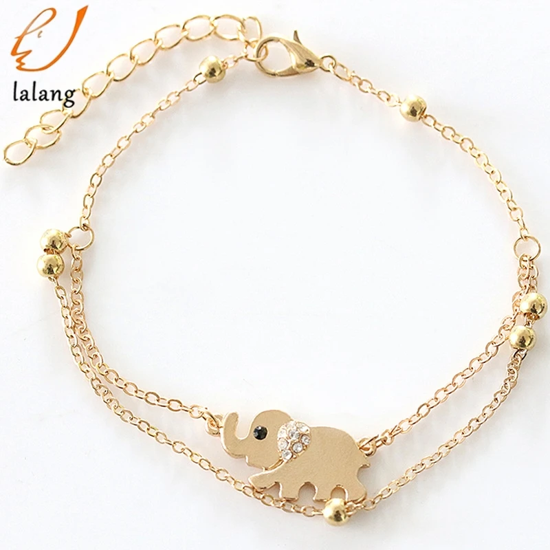The New Baby Elephant Mascot Double Foot Chain Elephant Bangle Jewelry for Women Anklet Rose Gold Trendy Zinc Alloy Metal HJUEY The New Baby Elephant Mascot Double Foot Chain Elephant Bangle Jewelry for Women Anklet Rose Gold Trendy Zinc Alloy Metal HJUEY