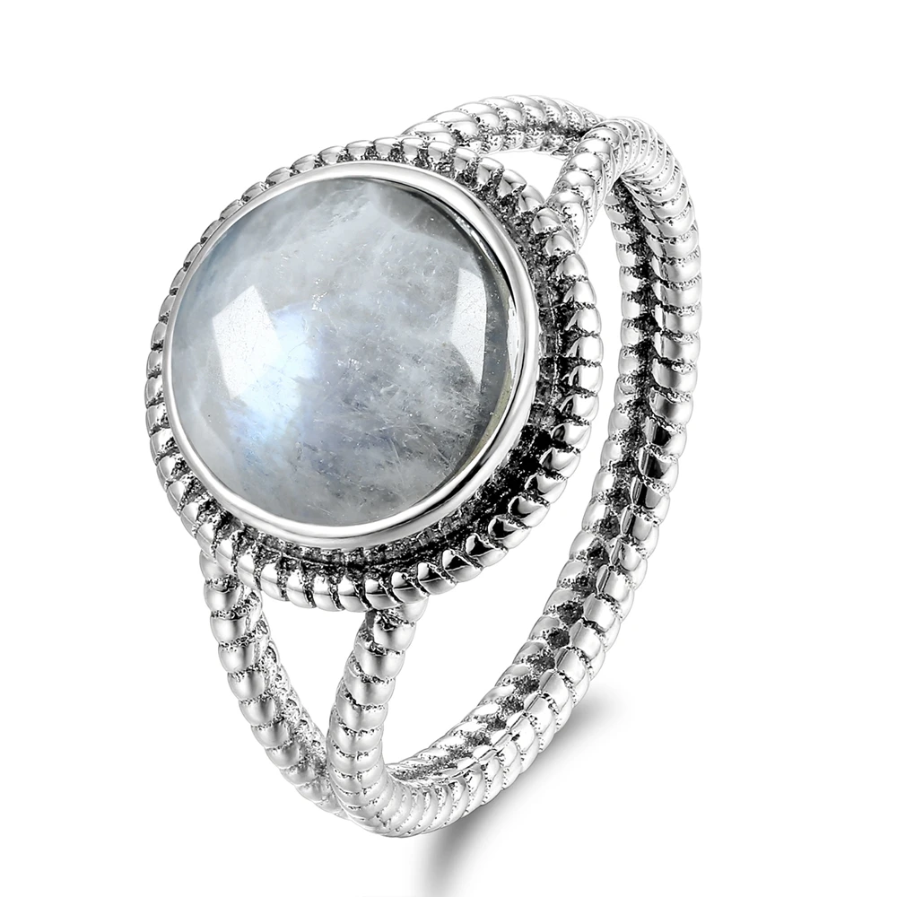 Натуральный лунный камень 925 серебряных колец Дизайн Необычные драгоценные Камни кольцо для мужчин и женщин винтажные Свадебные украшения