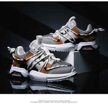 

Men PU Leather Running Shoes Mesh Lace Up Dad Shoes Slip On Sports Shoes Platform Low Top Trainers