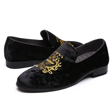 

Men's Suede Soft Penny Loafers Embroidered Design Flat Slip-On Formal Men's Velvet Loafer Dress Shoes Size 6~13 chaussure homme