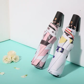 

Cute Automatic Umbrella Women Men Folding Windproof Black Uv Protection Coating Sun Umbrella Paraplu Rain Gear B60