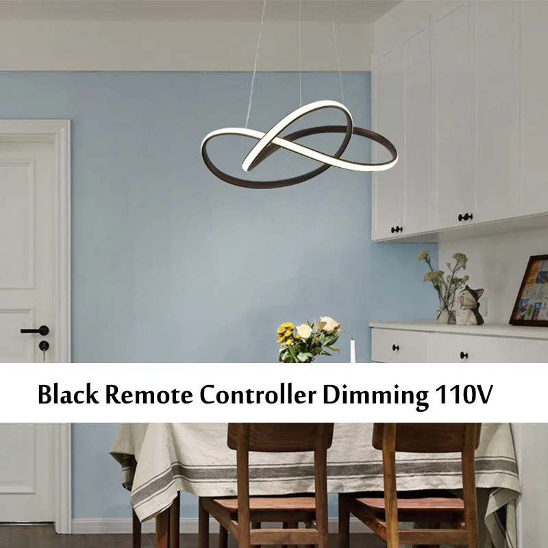 Black 110V Современный светодиодный потолочный светильник-люстра, художественная подвеска, современный потолочный светильник для гостиной, кабинета, спальни, украшения для дома, пульт дистанционного управления - Цвет корпуса: Black 110V
