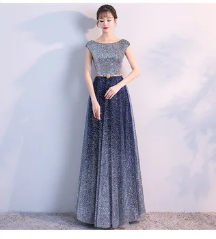 

2020 Elegant O-neck Evening Dresses Robe De Soiree Fashion Half Sleeve Bling Bling Sequins Formal Dress Party Prom Evening Gown