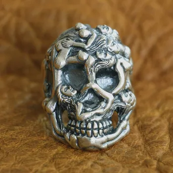 

925 Sterling Silver Sexy Naked Grils Skull Ring Mens Biker Punk Ring US Size 8~10