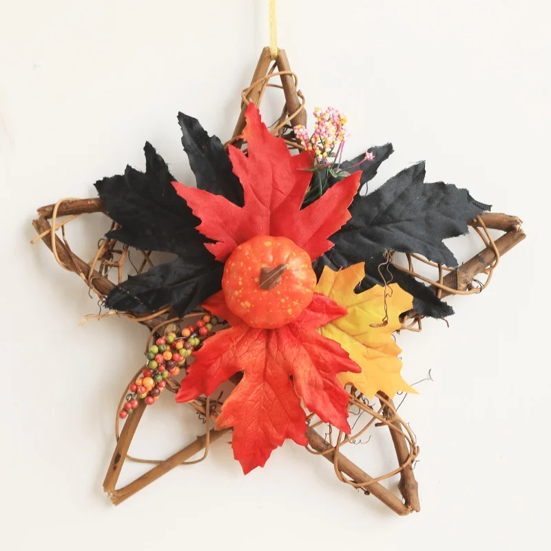 

Halloween Decoration Farmhouse Decor Wreath Star Shape Decorative Artificial Maple Leaves Autumn Garland For Front Door Home