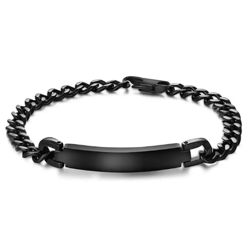7 мм черная Мужская цепочка ID браслет 316L браслет из нержавеющей стали простое персонализированное ожерелье женские вечерние ювелирные изделия 8.3in
