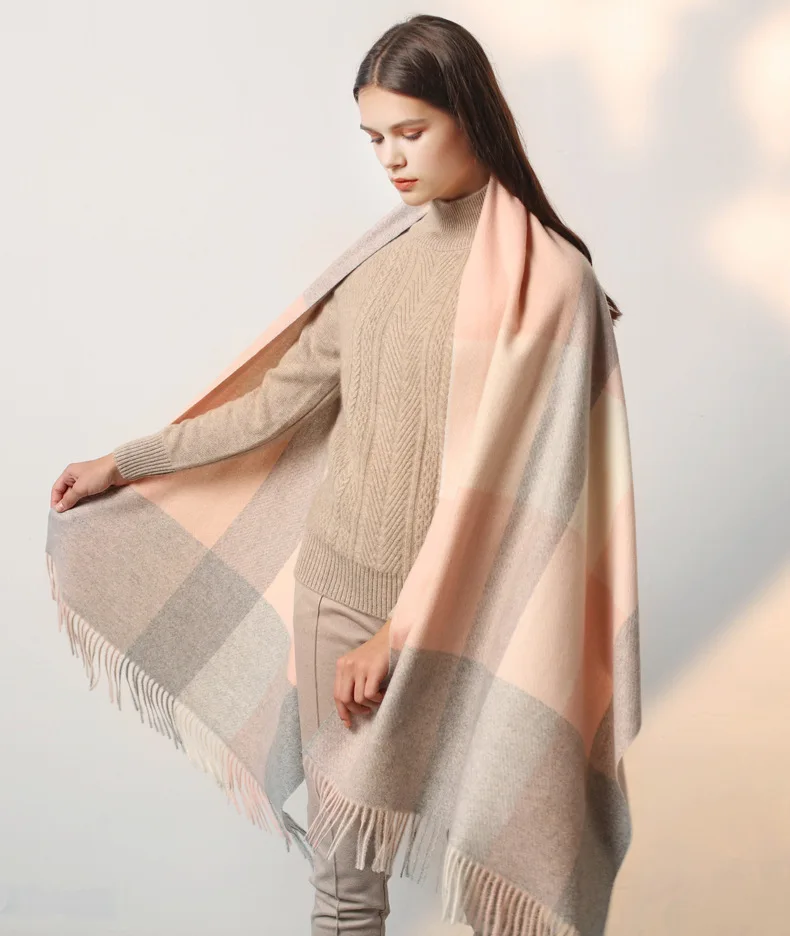 Кашемировый женский клетчатый шарф, зимняя теплая шаль и бандана из пашмины, длинный женский шарф с кисточками, плотное одеяло, новая мода