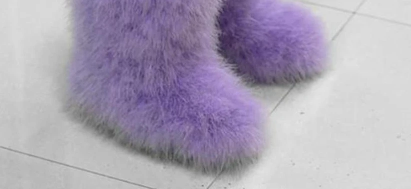Purple 15cm ASILETO/зимние женские теплые ботинки; теплые лыжные ботинки на плоской подошве с натуральным мехом страуса и перьями; botte T566 - Цвет: Purple 15cm